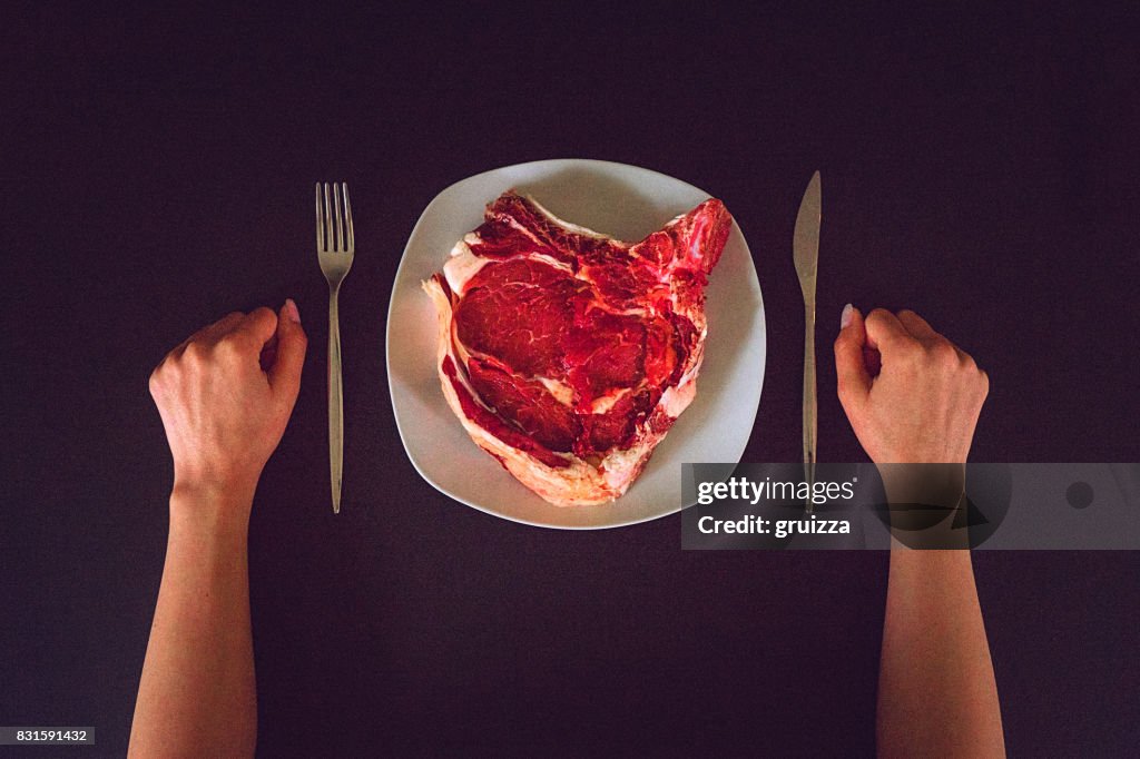 Rib eye raw meat steak