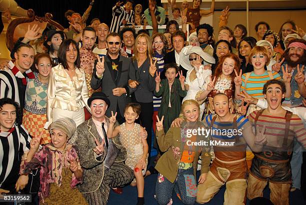 Olivia Harrison, Ringo Starr, Barbara Bach, Sir Paul McCartney and Yoko Ono with Cirque du Soleil "LOVE" cast members *EXCLUSIVE*