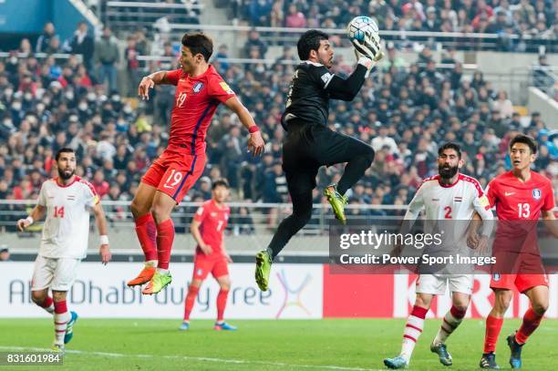Goalkeeper Ibrahim Alma of Syria catches ball during their 2018 FIFA World Cup Russia Final Qualification Round Group A match between Korea Republic...
