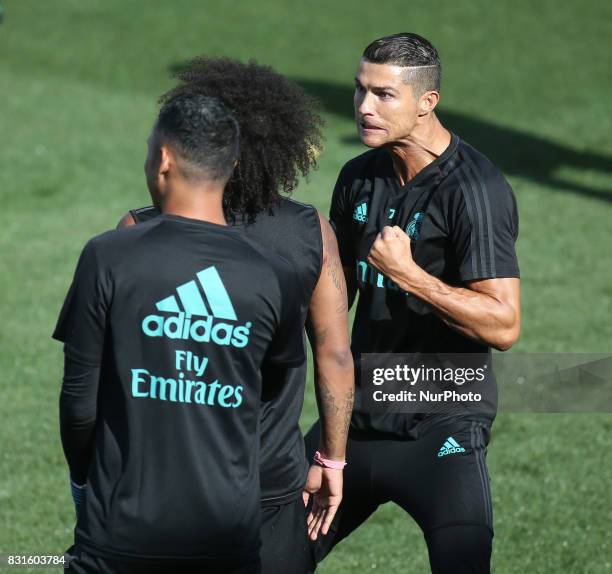 Cristiano Ronaldo of Real Madrid during the last training of Real Madrid before the supercopa match 2nd Leg against Barcelona on August 15, 2017 in...