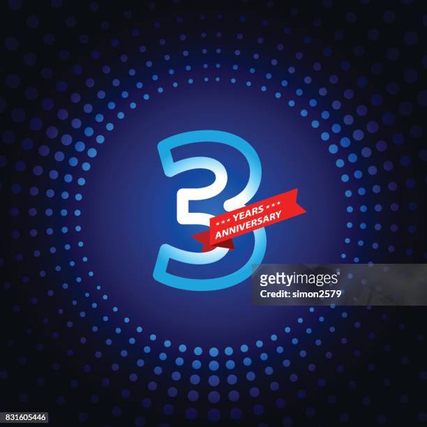 three years anniversary icon with blue color background - 2 3 years stock illustrations