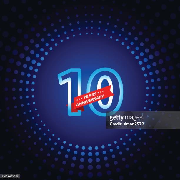 zehn jahre jubiläum symbol mit blauer farbe hintergrund - 10 years stock-grafiken, -clipart, -cartoons und -symbole