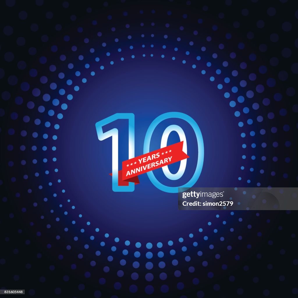 Ten years anniversary icon with blue color background