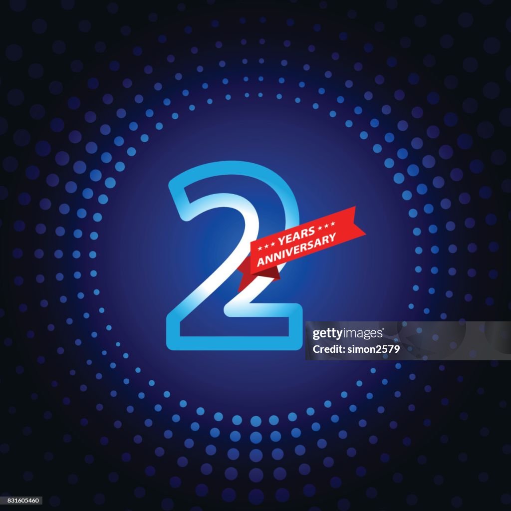 Two years anniversary icon with blue color background
