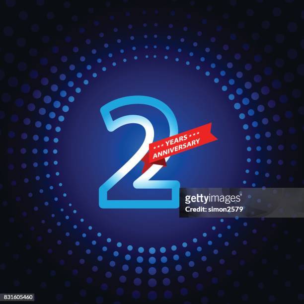 two years anniversary icon with blue color background - 2 3 years stock illustrations