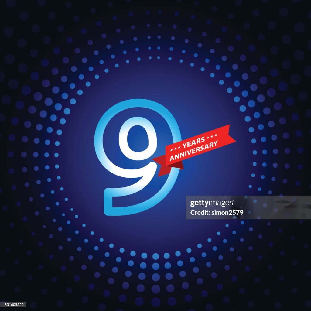 Nine years anniversary icon with blue color background