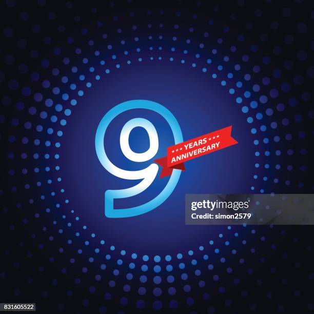 nine years anniversary icon with blue color background - number 9 stock illustrations