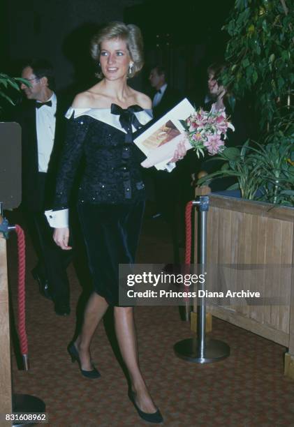 Diana, Princess of Wales , wearing a Bellville Sassoon suit, attends a charity concert at The Barbican, London, UK, September 29, 1989.