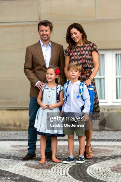 Crown Prince Frederik and Crown Princess Mary accompany their children Princess Jesephine and Prince Vincent to the first day at school on August 15,...