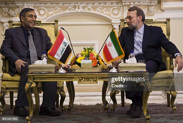 Iraqi Parliament Speaker Mahmud al-Mashhadani meets with his Iranian counterpart Ali Larijani in Tehran on October 7, 2008. Mashhadani, a Sunni Arab,...