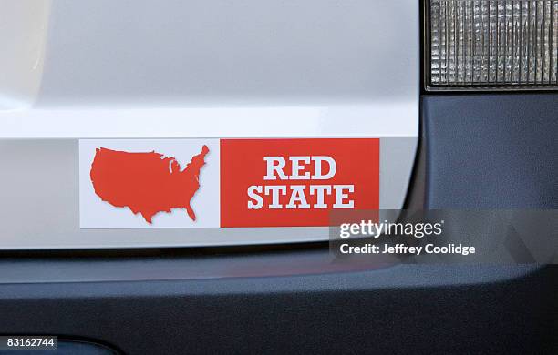 red state bumper sticker on car - bumper sticker stock pictures, royalty-free photos & images