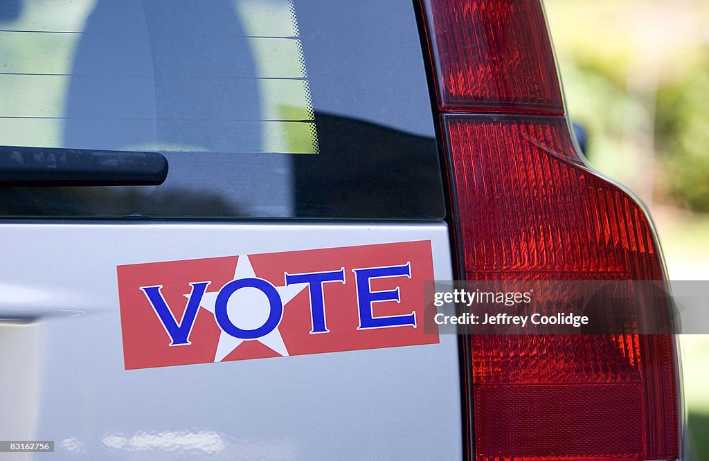 Vote bumper sticker on car