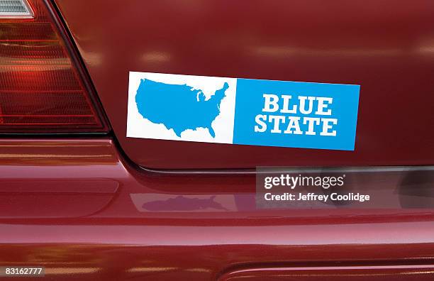 blue state bumpersticker on car - car bumper stock pictures, royalty-free photos & images