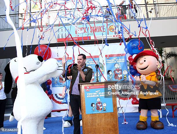 Snoopy, TV personality Ross Mathews and Charlie Brown attend the DVD release for Warner Home Video's "You're Not Elected Charlie Brown" held at the...