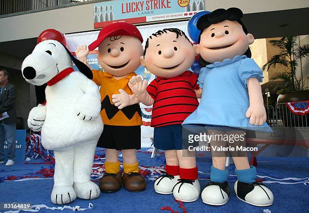 Snoopy, Charlie Brown, Linus and Lucy Van Pelt attend Warner Home Video's DVD Release of "You're Not Elected, Charlie Brown" October 7, 2008 in...