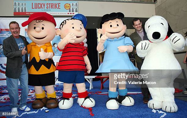 Voice actor Peter Robbins, Charlie Brown, Linus, Lucy Van Pelt and Snoopy attend Warner Home Video's DVD Release of "You're Not Elected, Charlie...