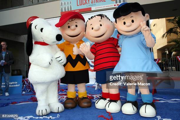 Snoopy, Charlie Brown, Linus and Lucy Van Pelt attend Warner Home Video's DVD Release of "You're Not Elected, Charlie Brown" October 7, 2008 in...