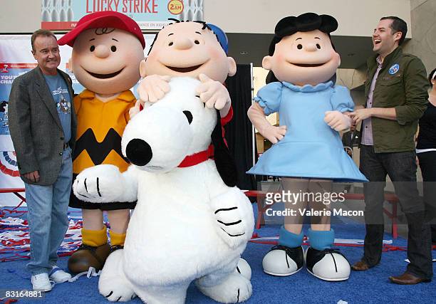 Voice Actor Peter Robbins, Charlie Brown, Linus, Lucy Van Pelt, TV Personality Ross Mathews and Snoopy attend Warner Home Video's DVD Release of...