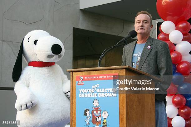 Snoopy and Voice actor Peter Robbins attend Warner Home Video's DVD Release of "You're Not Elected, Charlie Brown" October 7, 2008 in Hollywood,...