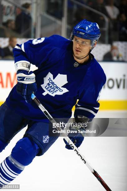 Alexei Ponikarovsky of the Toronto Maple Leafs skates during their preseason NHL game against the Columbus Blue Jackets at the Air Canada Centre on...