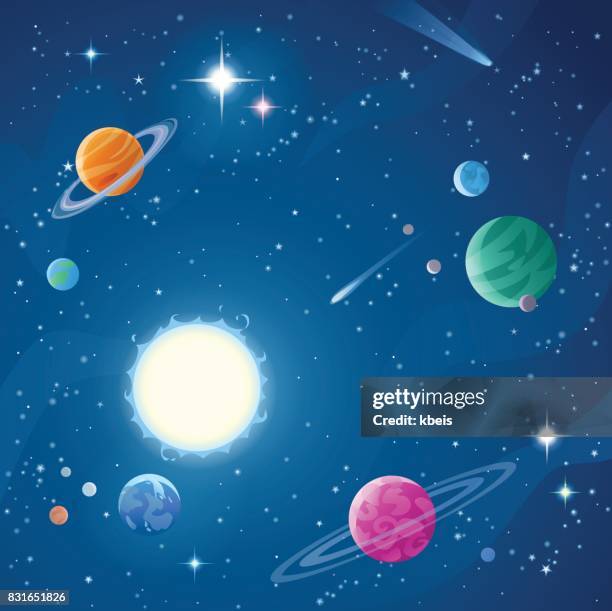 ilustraciones, imágenes clip art, dibujos animados e iconos de stock de estrellas y planetas - espacio en blanco