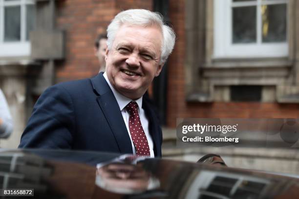 David Davis, U.K. Exiting the European Union secretary, gets into his car in-between doing media interviews in London, U.K., on Tuesday, Aug. 15,...