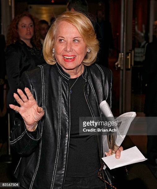 Coumnist Liz Smith arrives at the opening night of "A Man For All Seasons" on Broadway at the Roundabout Theatre Company's American Airlines Theatre...