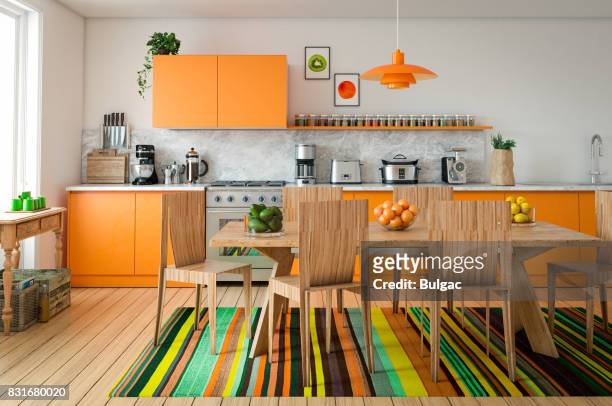 binnenlandse keuken interieur - bontgekleurd stockfoto's en -beelden