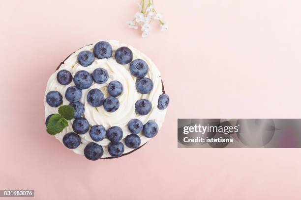occasions. blueberry and cream cheese layer cake - whip cream cake fotografías e imágenes de stock