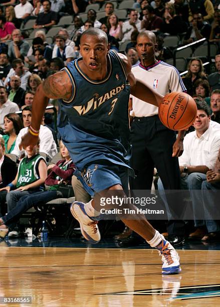 Caron Butler of the Washington Wizards drives against the Dallas Mavericks on October 7, 2008 at the American Airlines Center in Dallas, Texas. NOTE...