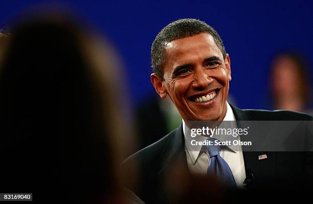 Democratic presidential candidate Sen. Barack Obama smiles after the Town Hall Presidential Debate with Republican presidential candidate Sen. John...