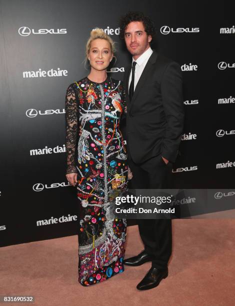 Asher Keddie and Vincent Fantauzzo arrive ahead of the 2017 Prix de Marie Claire Awards on August 15, 2017 in Sydney, Australia.