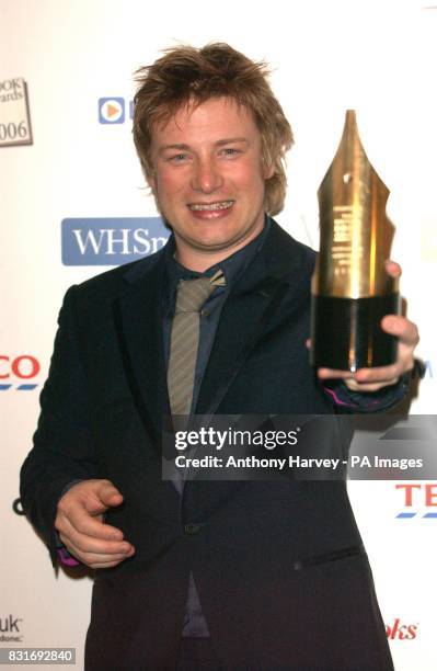 Jamie Oliver wins the Awards for Outstanding Achievement at the British Book Awards for Harry Potter and the Half Blood Prince, at Grosvenor House...