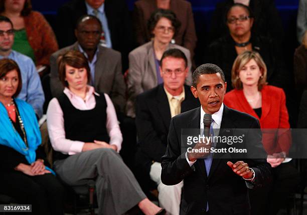 Democratic presidential candidate Sen. Barack Obama speaks during the Town Hall Presidential Debate with Republican presidential candidate Sen. John...