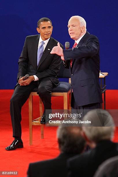 Republican presidential candidate Sen. John McCain speaks during the debate with Democratic presidential candidate Sen. Barack Obama at the Town Hall...