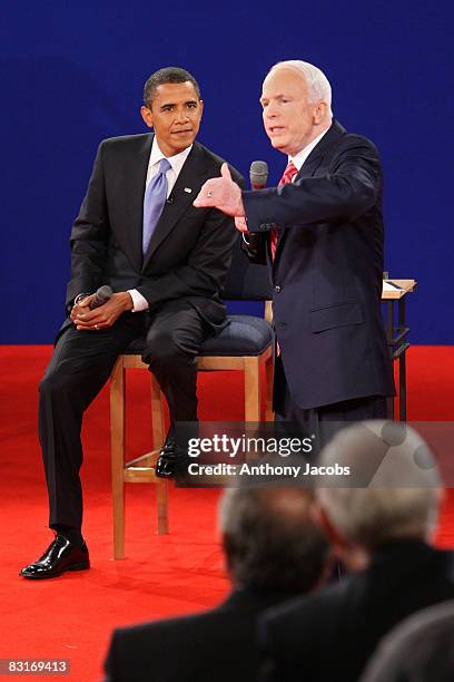 Republican presidential candidate Sen. John McCain speaks during the debate with Democratic presidential candidate Sen. Barack Obama at the Town Hall...