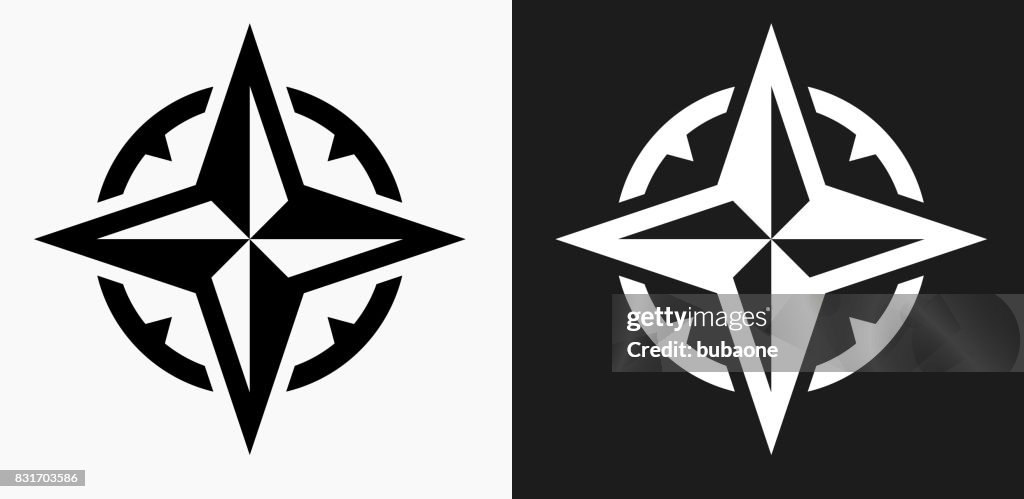 Compass Icon on Black and White Vector Backgrounds