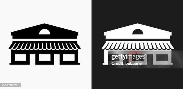 store icon on black and white vector backgrounds - architectural rendering white stock illustrations