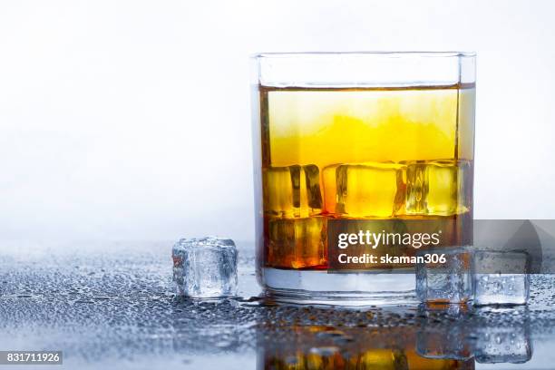 selective focus whisky mix with clod soda or sparking water an ice cube - old fashioned drink isolated stock pictures, royalty-free photos & images