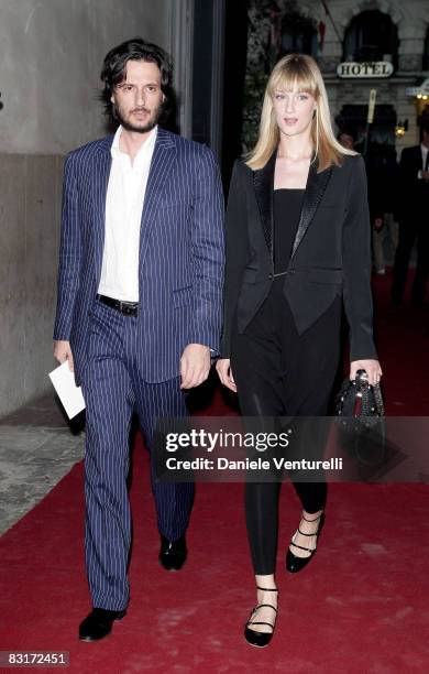 Matteo Ceccarini and model Eva Riccobono attend Uomo Vogue 40th Anniversary Celebration Party as part of Milan Fashion Week Menswear Spring/Summer...