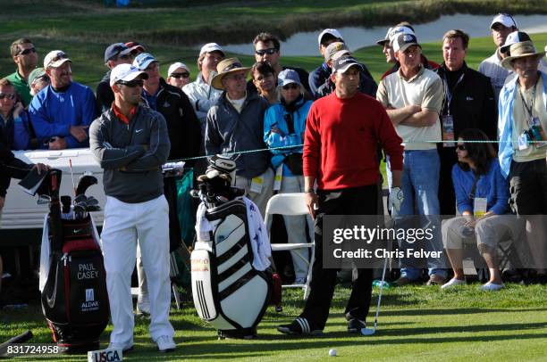 Spanish golfer Sergio Garcia waits to play during the 110th US Open golf championship, Pebble Beach, California, June 17, 2010.