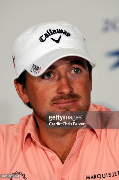 Northern Irish golfer Graeme McDowell speaks at a press conference after winning the 110th US Open golf championship, Pebble Beach, California, June...