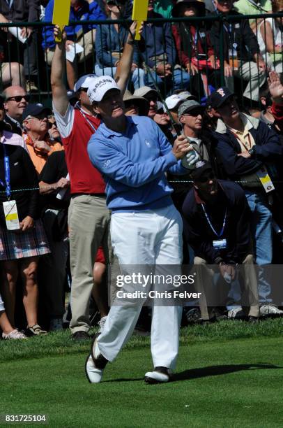 American golfer Tom Watson swings his club during the 110th US Open golf championship, Pebble Beach, California, June 17, 2010.