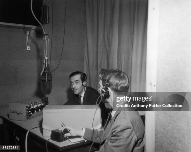 American journalist and broadcaster Edward R. Murrow in a radio studio, circa 1945.