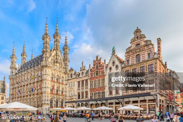 lovaina-grote markt & town hall, bélgica - lovaina fotografías e imágenes de stock