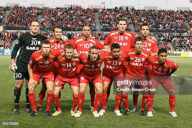 United players pose for a teamshot prior to the AFC Champions League semi-final first leg match between Adelaide United and Bunyodkor at Hindmarsh...