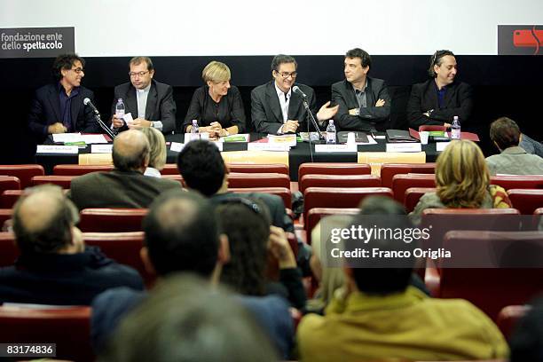 Claudio Maria Pascoli, don Marco Fibbi, Francesca Via, Dario Vigan, Lucio Argano and Leonardo Celi attend a press conference to promote the 2008...