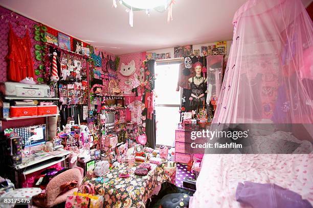 image of japanese woman's bedroom - messy bedroom stockfoto's en -beelden