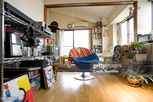 apartment of japanese man - living room no people stock pictures, royalty-free photos & images