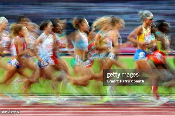 Athletes compete in the Women's 10000 metres final during day two of the 16th IAAF World Athletics Championships London 2017 at The London Stadium on...